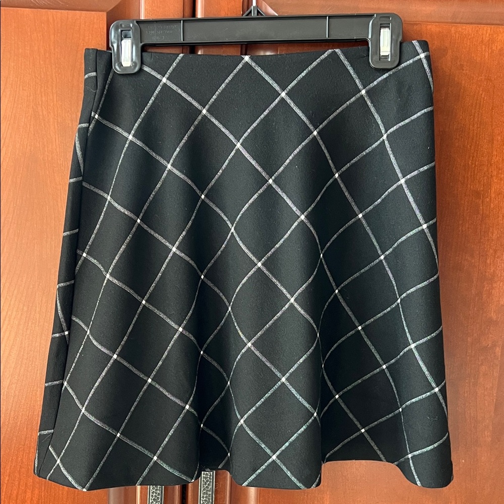 LOFT Black Skater Skirt with White Grid Pattern